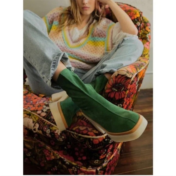 FREE PEOPLE Gigi boots suede green platform size 38.5 - Picture 15 of 16